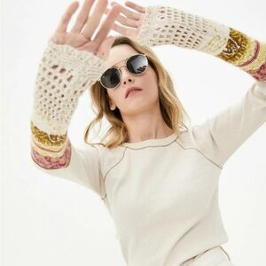 Free People In The Mix Jacquard Cuff Top in Linen/Multi Combo